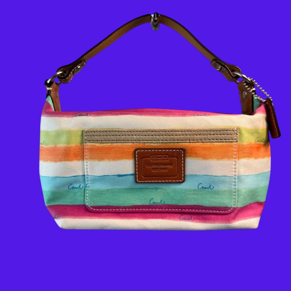 VTG Coach Watercolor Stripe Canvas Small Shoulder Bag Womens OS Multicolor